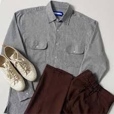 Kemeja Pria Lengan Panjang Polos Abu-Abu Navy Hitam Maroon Putih